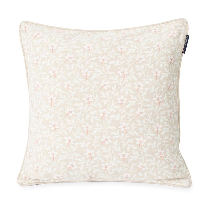 Printed Flower Cotton Canvas -tyynynpäällinen 50 x 50 cm - Vaaleanbeige-vaaleanpunainen - Lexington