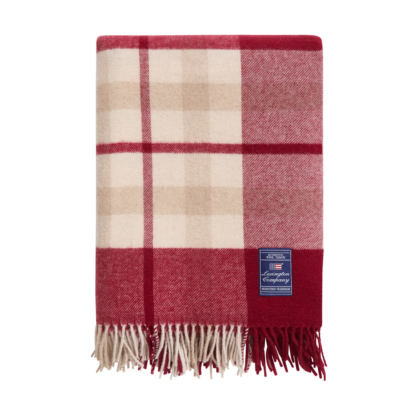 Red-beige ruutuinen kierrätetty villahuopa 130x170 cm, Punaruskea Lexington