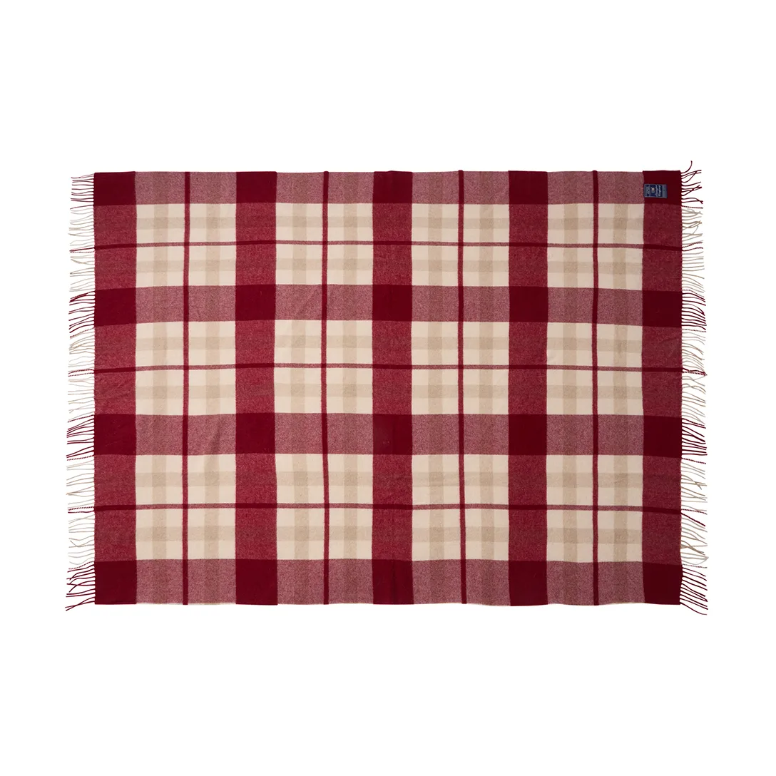 Red-beige ruutuinen kierrätetty villahuopa 130x170 cm, Punaruskea Lexington