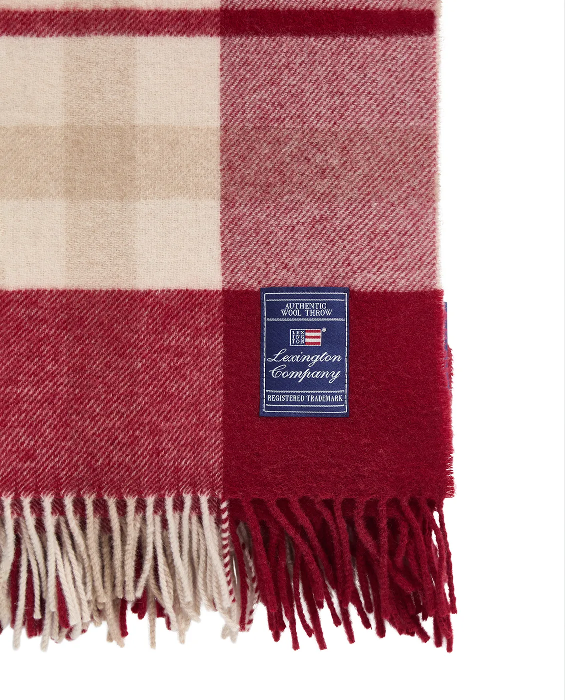 Red-beige ruutuinen kierrätetty villahuopa 130x170 cm, Punaruskea Lexington