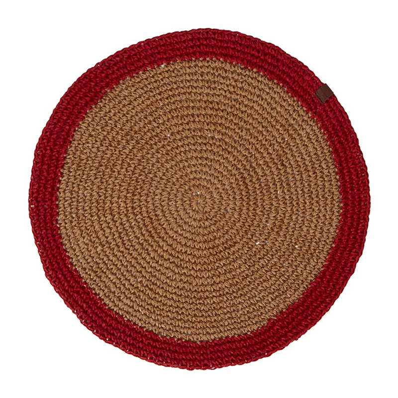Round Recycled Paper Straw -pöytätabletti Ø 38, Beige-red Lexington