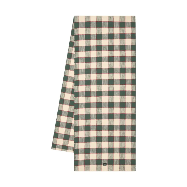 Ruudullinen ekologinen puuvillapöytäliina - Green–vaalea beige–punainen, 50x150 cm - Lexington