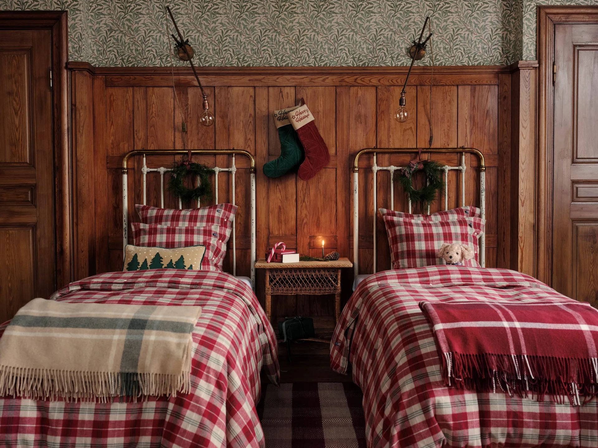 Ruudullinen kierrätetty torkkupeitto 130x170 cm, Punavalkoinen Lexington