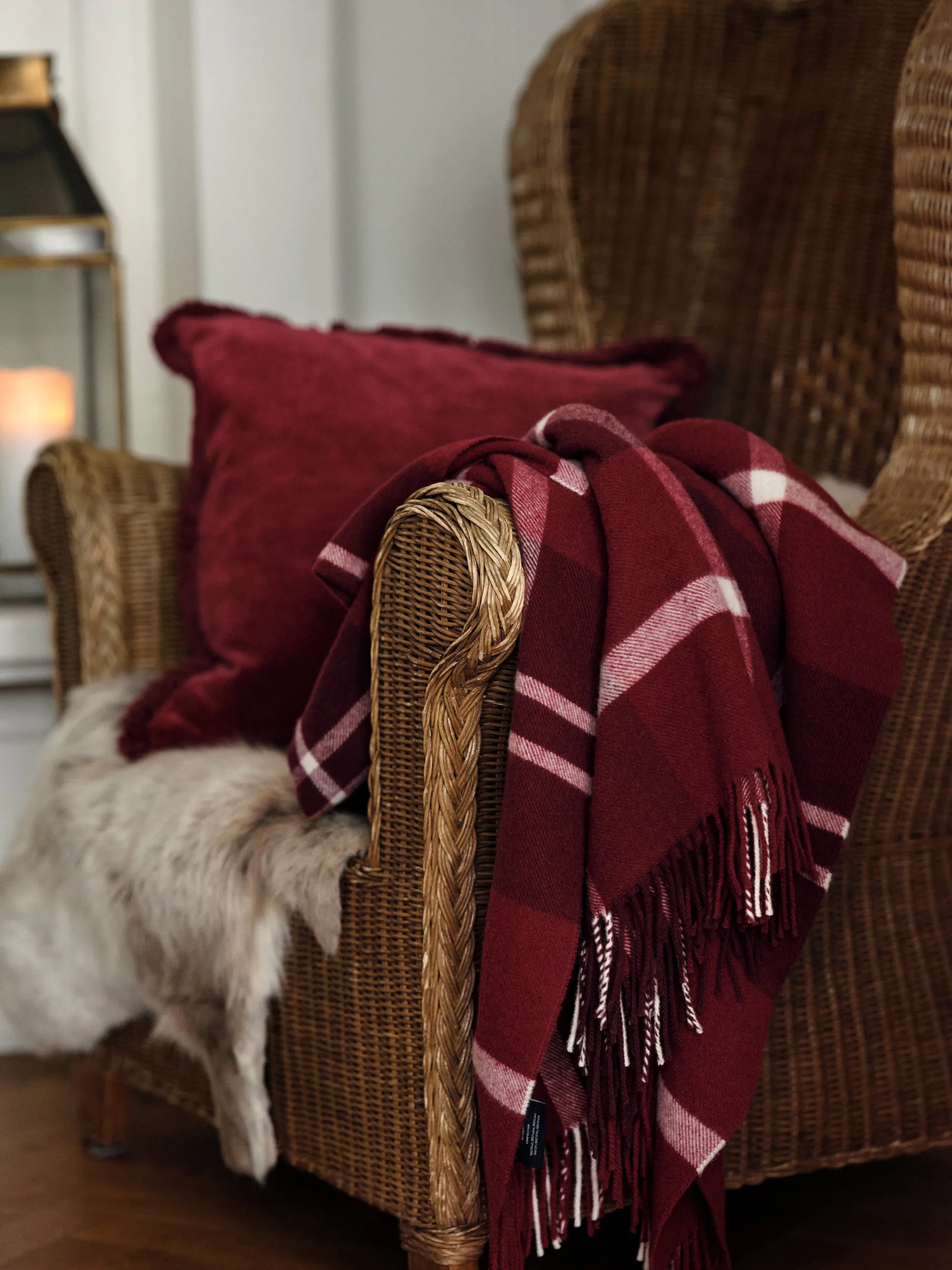 Ruudullinen kierrätetty torkkupeitto 130x170 cm, Punavalkoinen Lexington