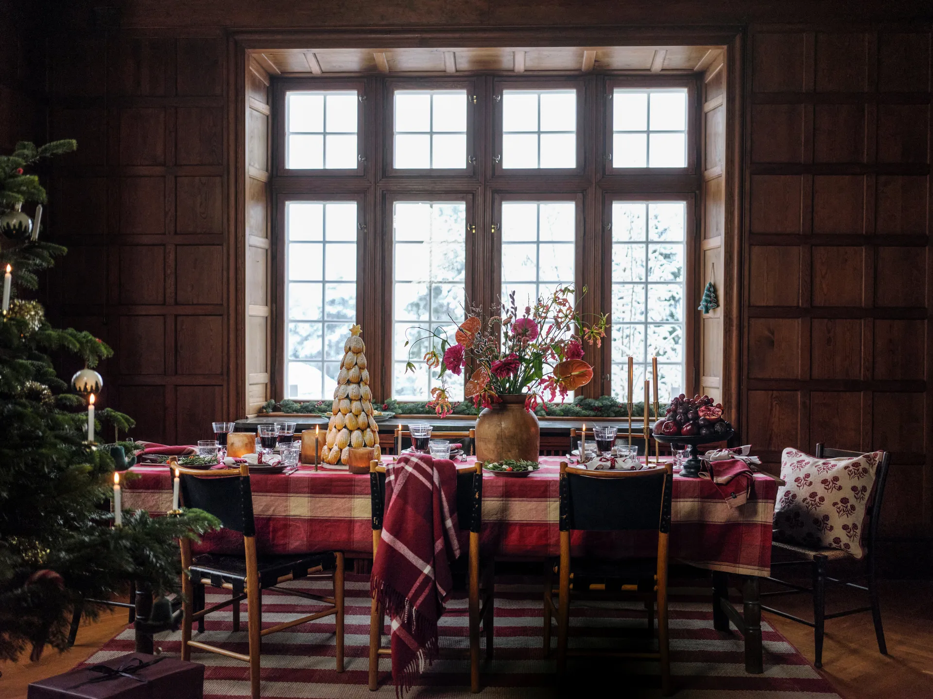 Ruudullinen kierrätetty torkkupeitto 130x170 cm, Punavalkoinen Lexington