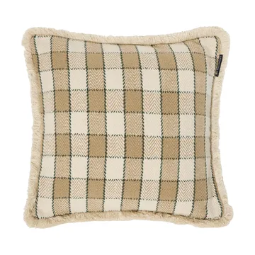 Ruudullinen luomupuuvillainen hapsureunainen tyynynpäällinen - Beige–vaaleabeige–vihreä - Lexington