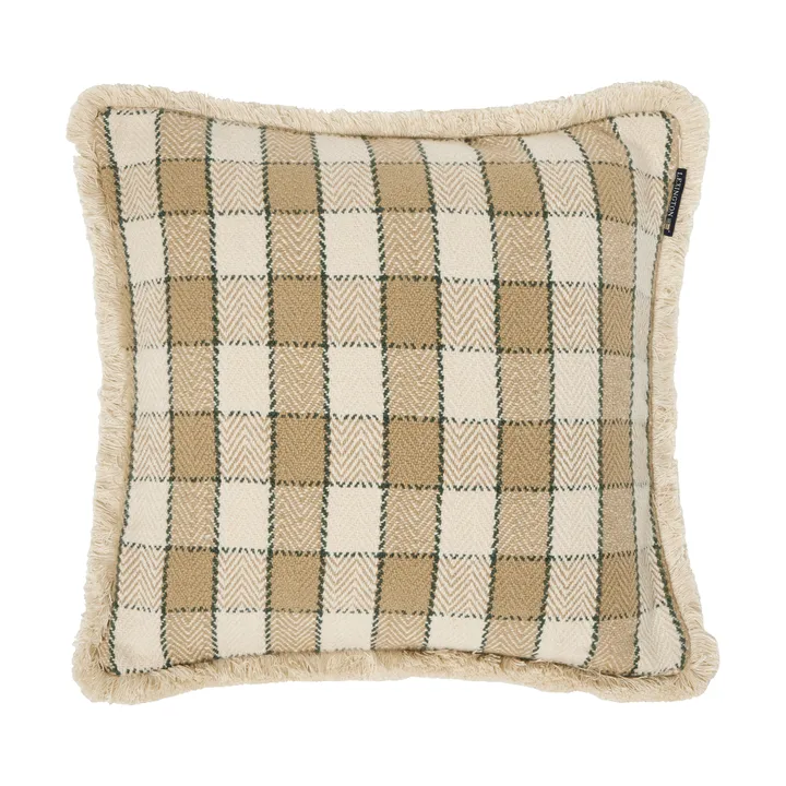 Ruudullinen luomupuuvillainen hapsureunainen tyynynpäällinen - Beige–vaaleabeige–vihreä - Lexington
