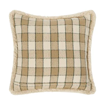 Ruudullinen luomupuuvillainen hapsureunainen tyynynpäällinen - Beige–vaaleabeige–vihreä - Lexington