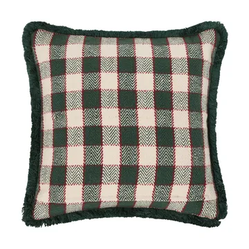 Ruudullinen luomupuuvillainen hapsureunainen tyynynpäällinen - Green–vaalea beige–punainen - Lexington