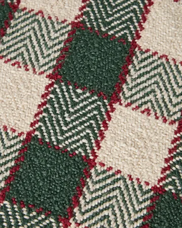 Ruudullinen luomupuuvillainen hapsureunainen tyynynpäällinen - Green–vaalea beige–punainen - Lexington