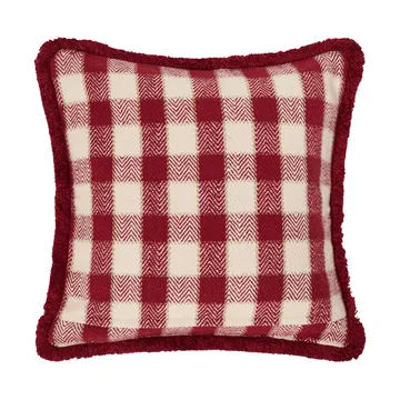 Ruudullinen luomupuuvillainen hapsureunainen tyynynpäällinen - Red-light beige–beige - Lexington