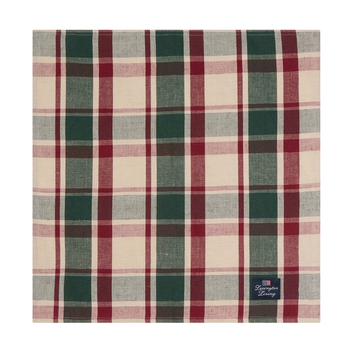 Ruudullinen pellava/puuvillainen lautasliina 50x50 cm, Vihreä-punainen-beige Lexington