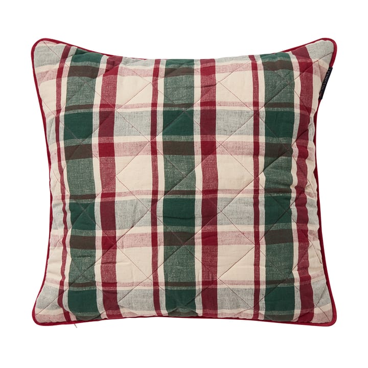 Ruudullinen quiltattu pellava/puuvilla tyynynpäällinen 50x50 cm - Vihreä-punainen-beige - Lexington