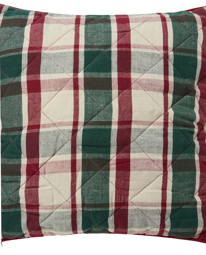 Ruudullinen quiltattu pellava/puuvilla tyynynpäällinen 50x50 cm, Vihreä-punainen-beige Lexington