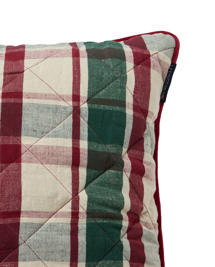 Ruudullinen quiltattu pellava/puuvilla tyynynpäällinen 50x50 cm, Vihreä-punainen-beige Lexington