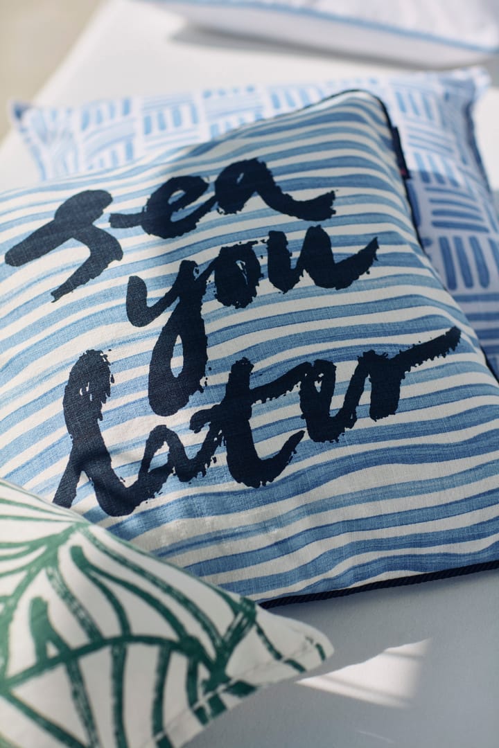 Sea You Later Cotton Canvas -tyynynpäällinen 50x50 cm, White-blue Lexington
