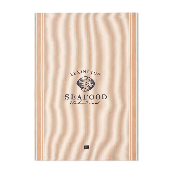 Seafood Striped & Printed -keittiöpyyhe 50 x 70 cm - Beige-valkoinen - Lexington