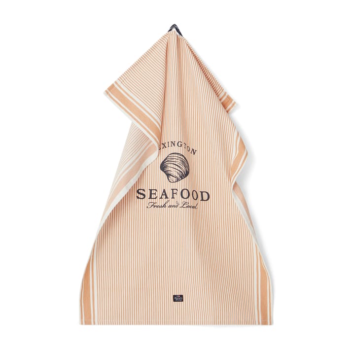 Seafood Striped & Printed -keittiöpyyhe 50 x 70 cm - Beige-valkoinen - Lexington
