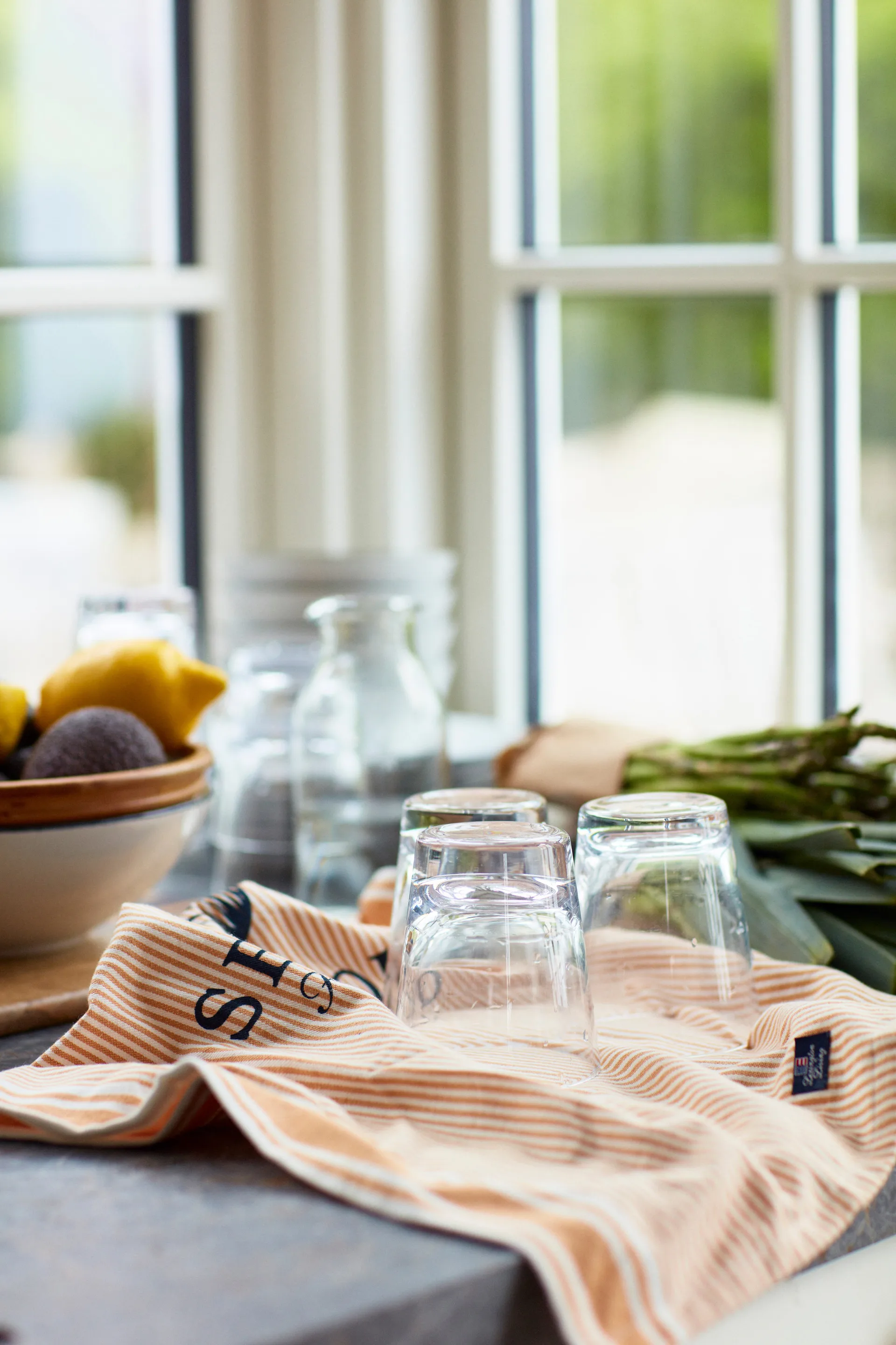 Seafood Striped & Printed -keittiöpyyhe 50 x 70 cm, Beige-valkoinen Lexington