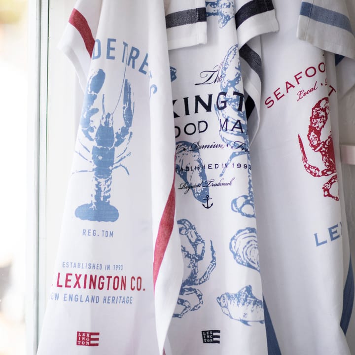 Seafood Twill -keittiöpyyhe 50 x 70 cm - White-blue - Lexington