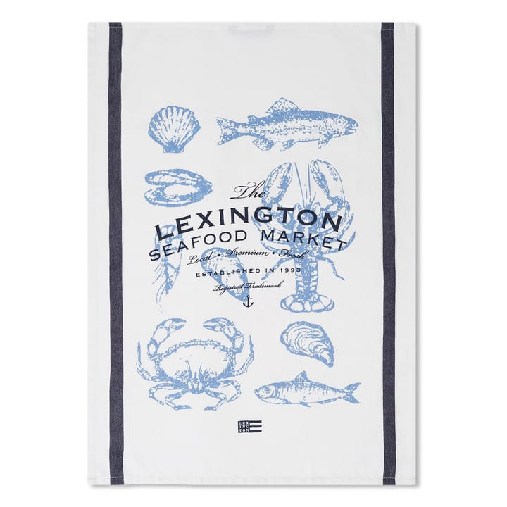 Seafood Twill -keittiöpyyhe 50 x 70 cm - White-blue - Lexington