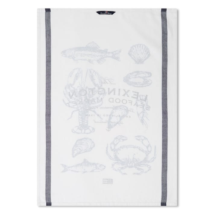 Seafood Twill -keittiöpyyhe 50 x 70 cm - White-blue - Lexington