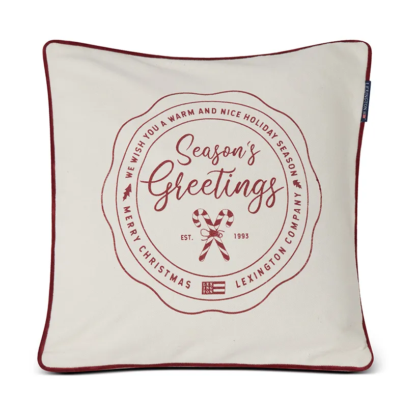 Seasons Greetings Cotton -tyynynpäällinen 50 x 50 cm, Off white-red Lexington