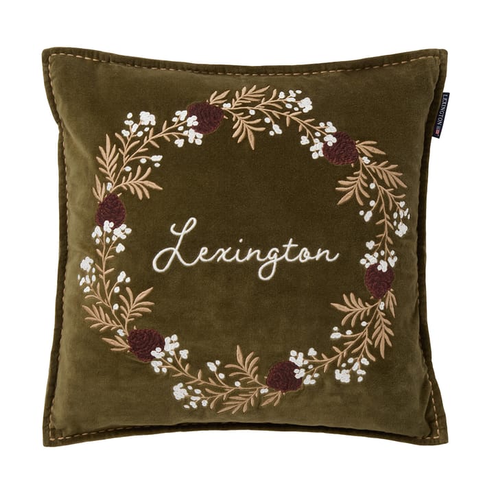 Seppele ekologinen puuvillasamettityynynpäällinen 50x50 cm - oliiviruskea-valkoinen - Lexington