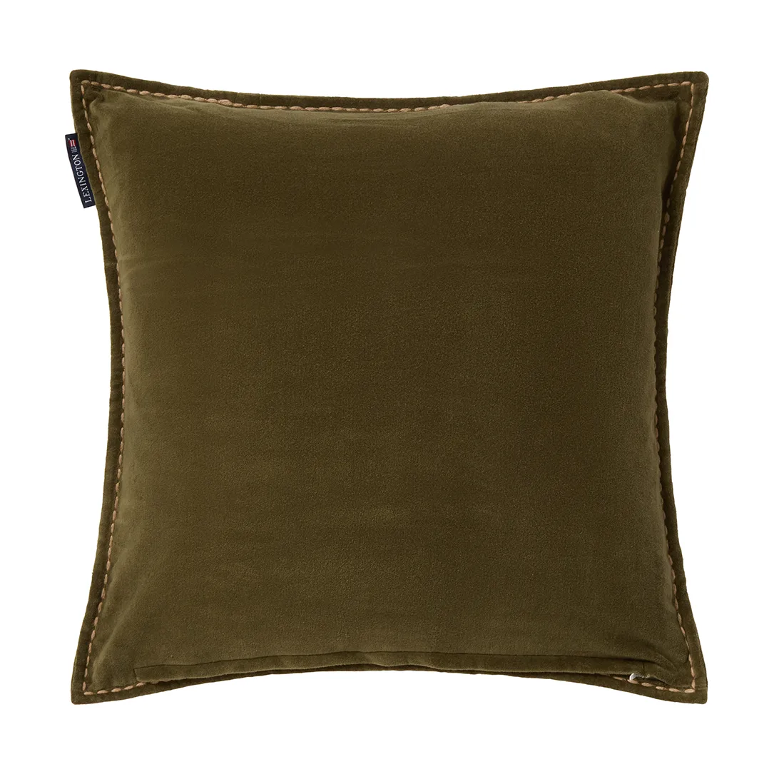 Seppele ekologinen puuvillasamettityynynpäällinen 50x50 cm, oliiviruskea-valkoinen Lexington