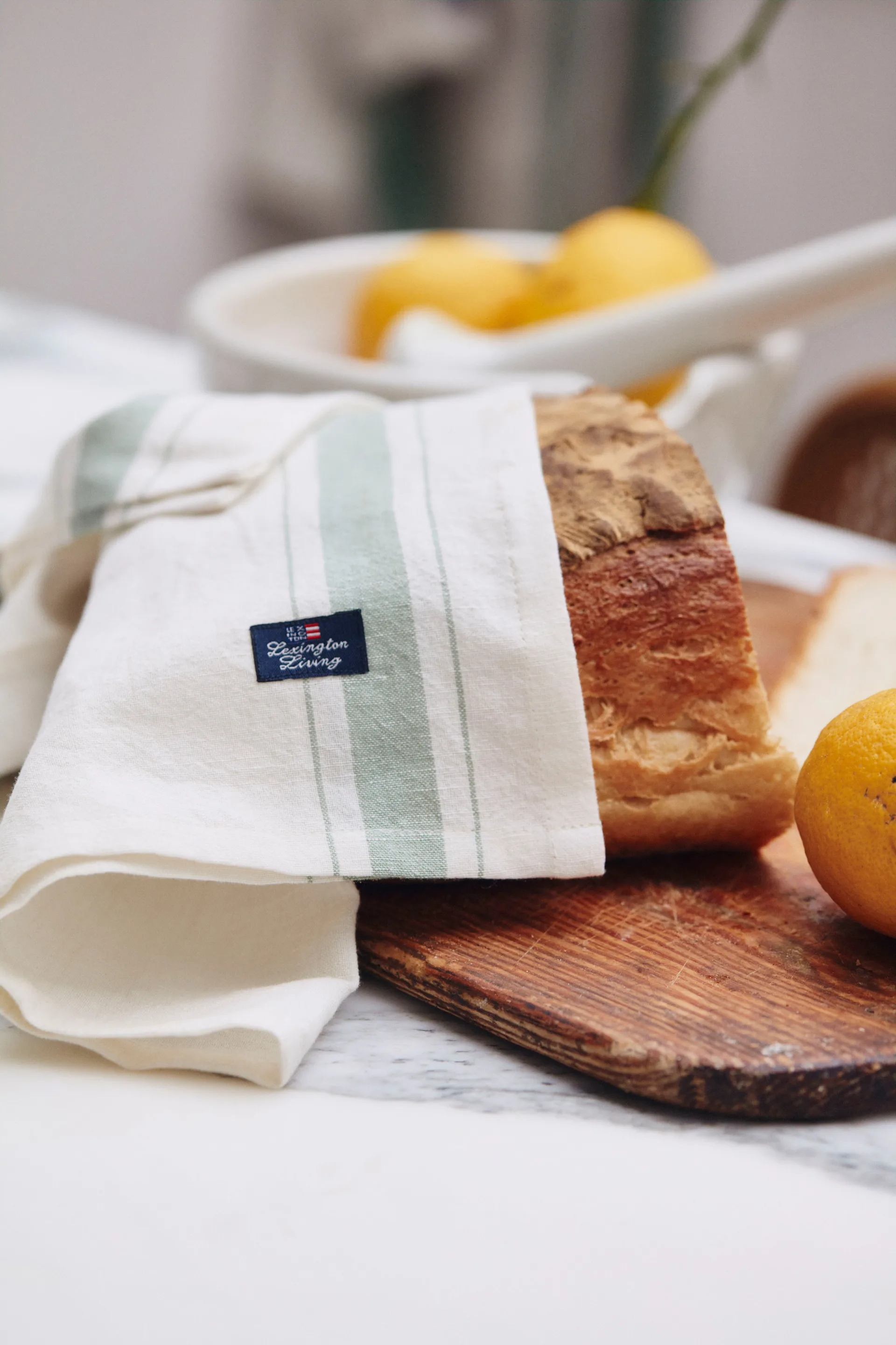 Side striped organic cotton -lautasliina 50x50 cm, White-green Lexington