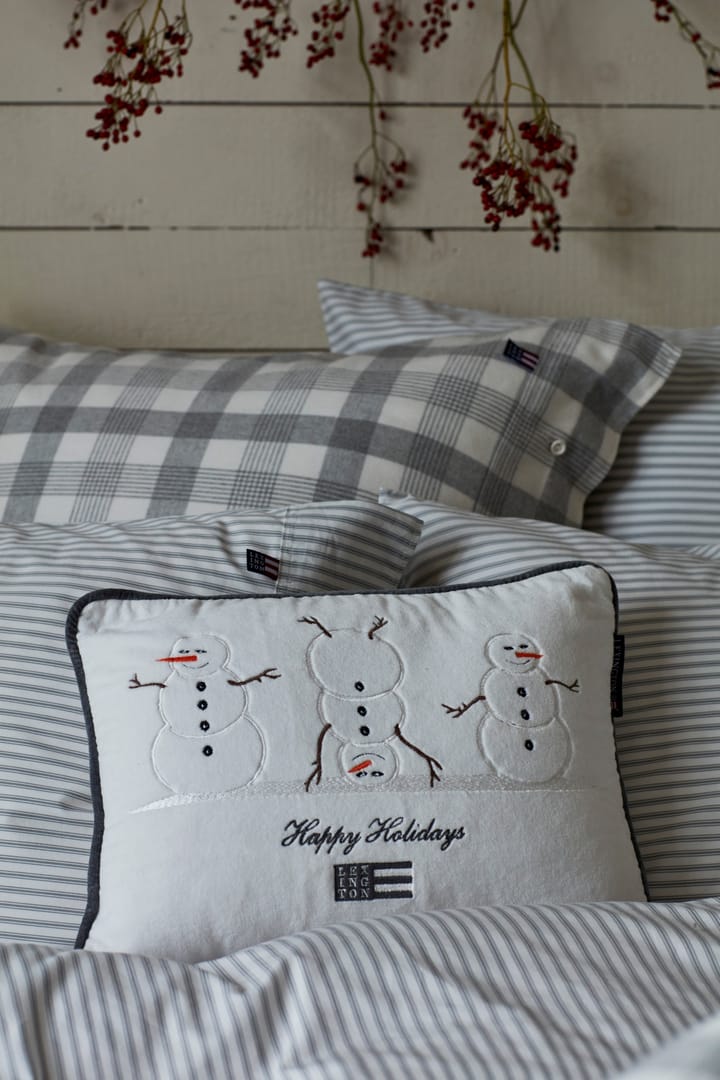 Snowmen Embroidered Cotton Velvet -tyyny 30 x 40 cm - Snow white-dark gray - Lexington
