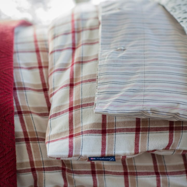 Striped Cotton Flannel -pussilakanasetti - Beige-punainen - Lexington