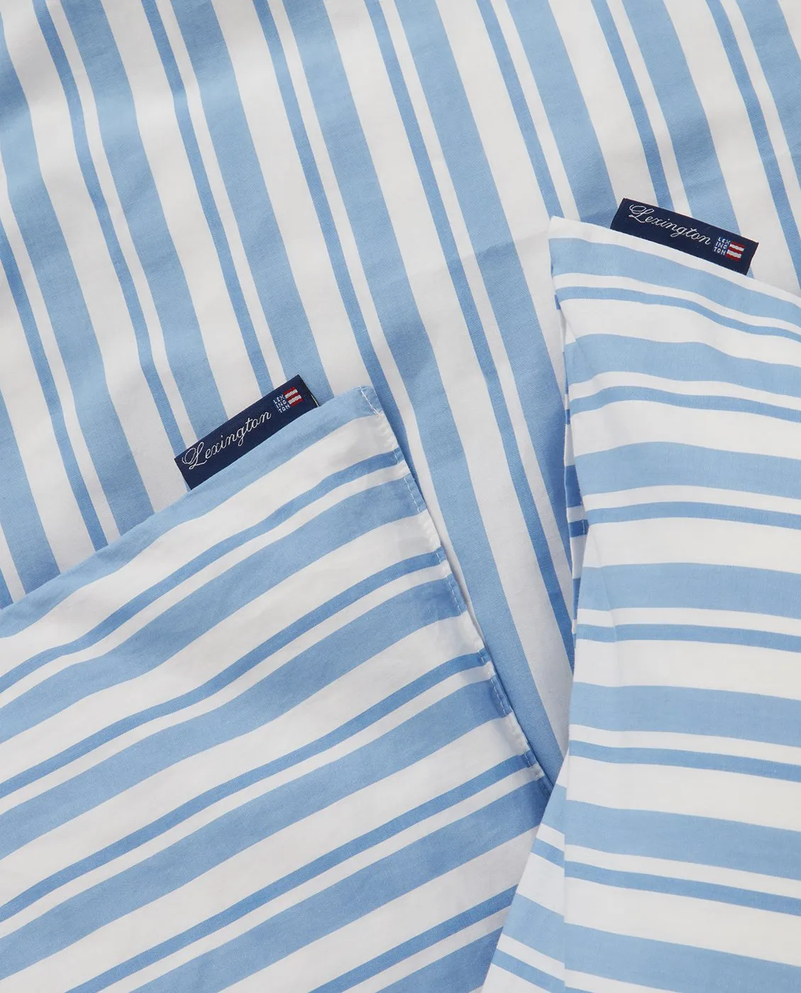 Striped Cotton Poplin -pussilakanasetti, White-Blue, 1 tyynyliina Lexington