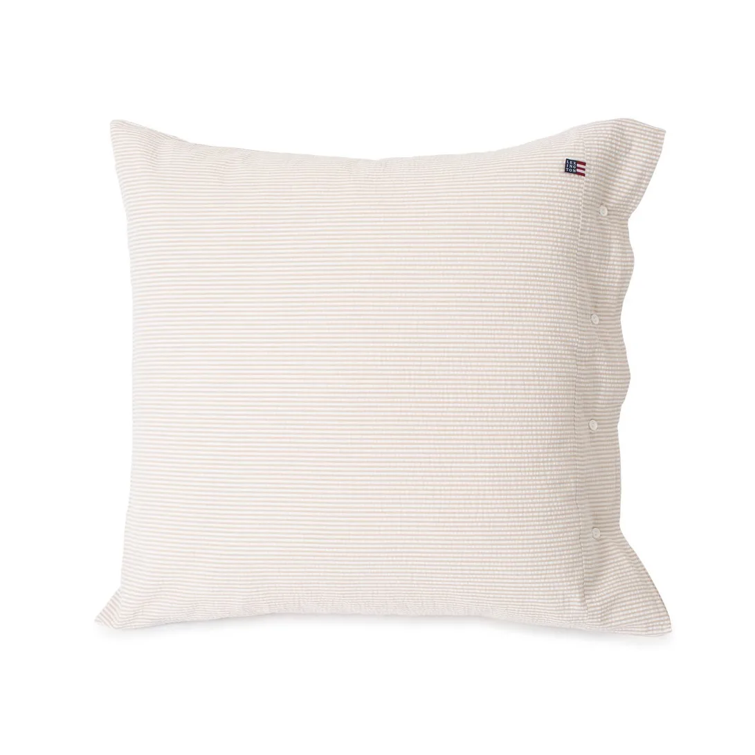 Striped Cotton Seersucker -tyynyliina 65 x 65 cm, Beige-valkoinen Lexington