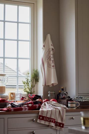 Striped Cotton Terry jacquard -keittiöpyyhe 50 x 70 cm - Beige-red - Lexington