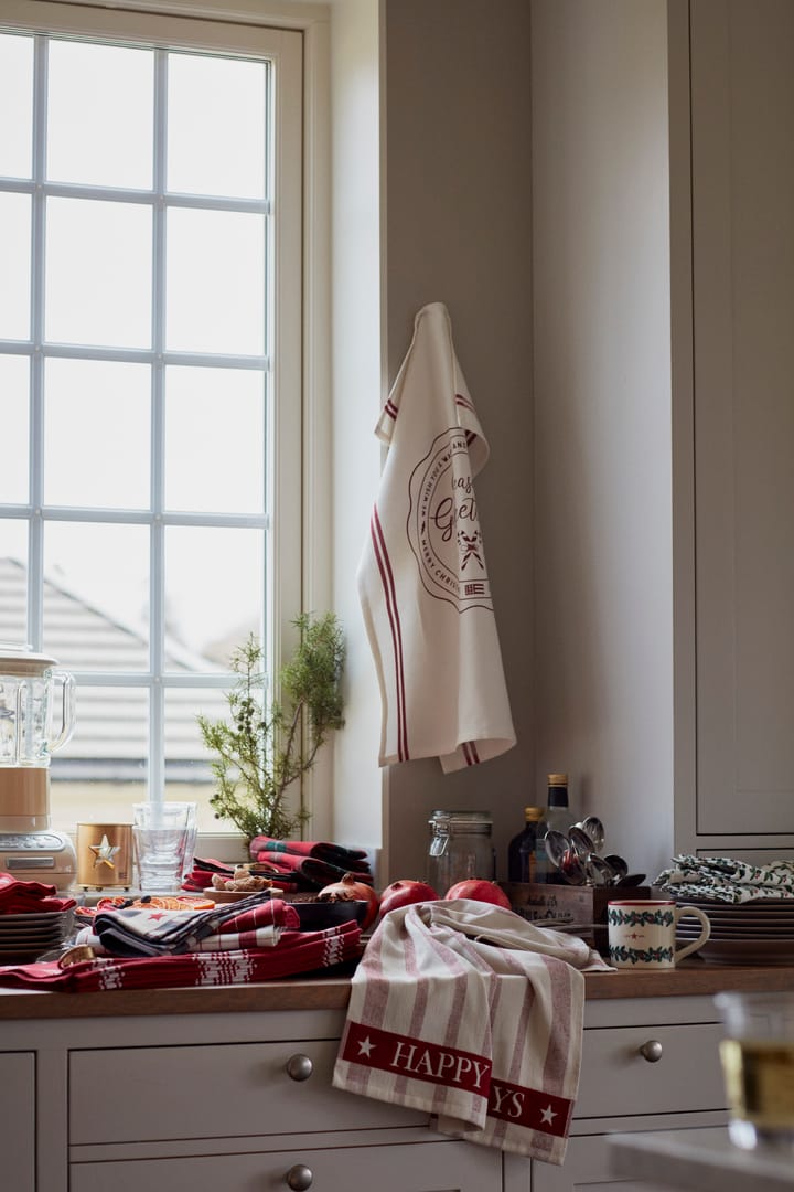 Striped Cotton Terry jacquard -keittiöpyyhe 50 x 70 cm, Beige-red Lexington
