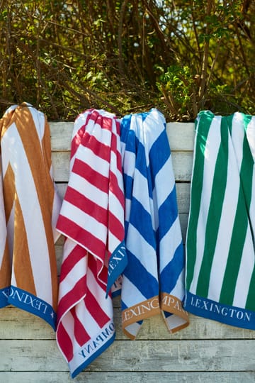 Striped Cotton Terry -rantapyyhe 100 x 180 cm - Sininen-valkoinen-vihreä - Lexington