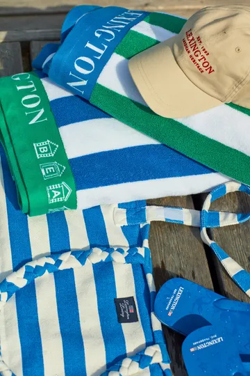 Striped Cotton Terry -rantapyyhe 100 x 180 cm - Vihreä-sininen-valkoinen - Lexington