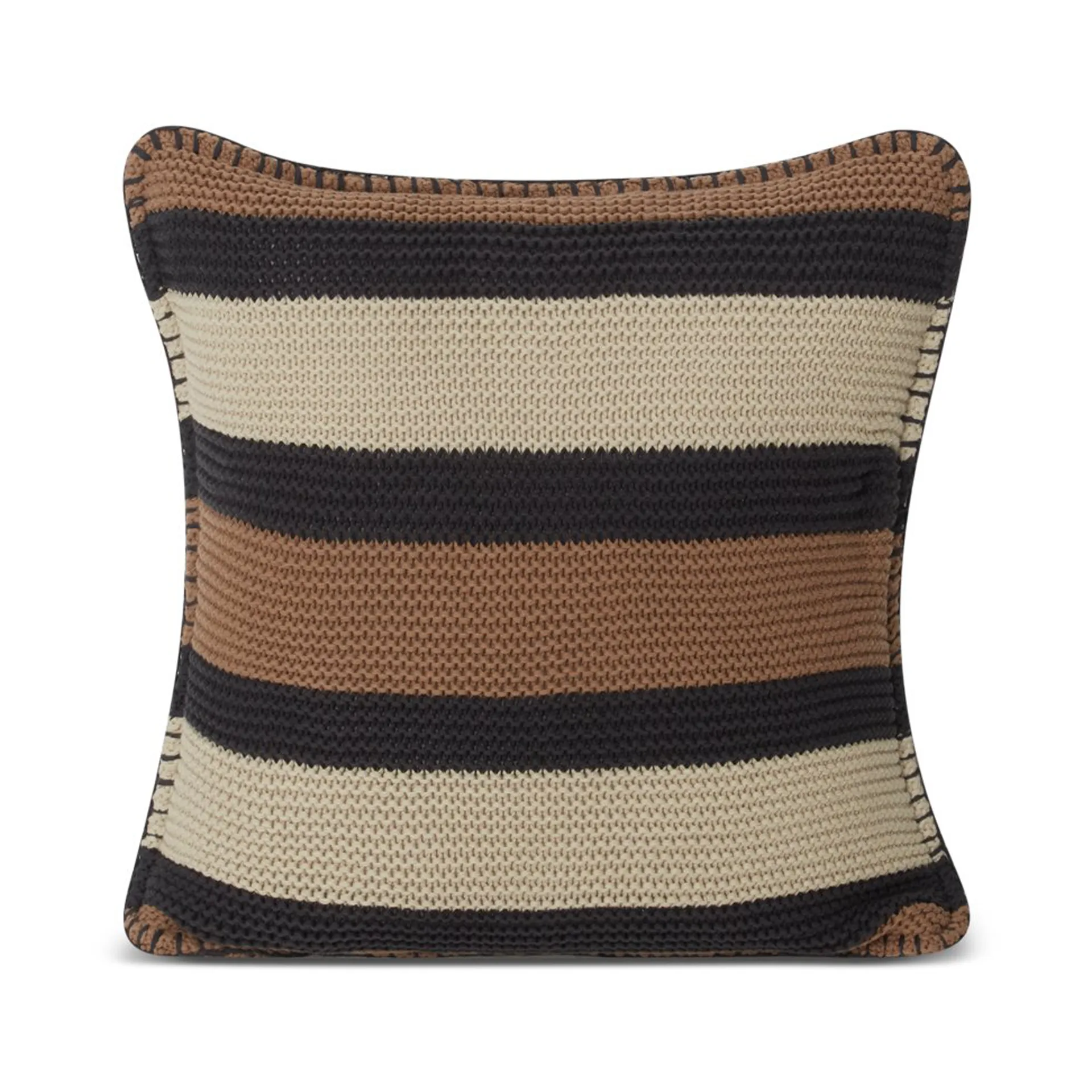 Striped Knitted Cotton -tyynynpäällinen 50 x 50 cm, Brown-dark gray-light beige Lexington