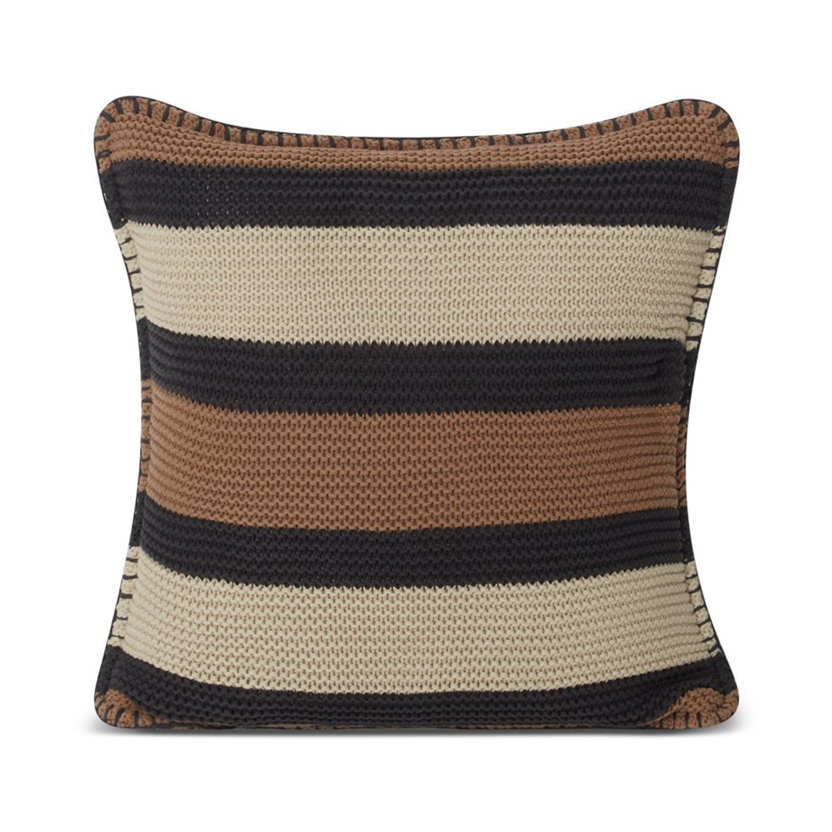 Lexington Striped Knitted Cotton -tyynynpäällinen 50 x 50 cm Brown-dark gray-light beige