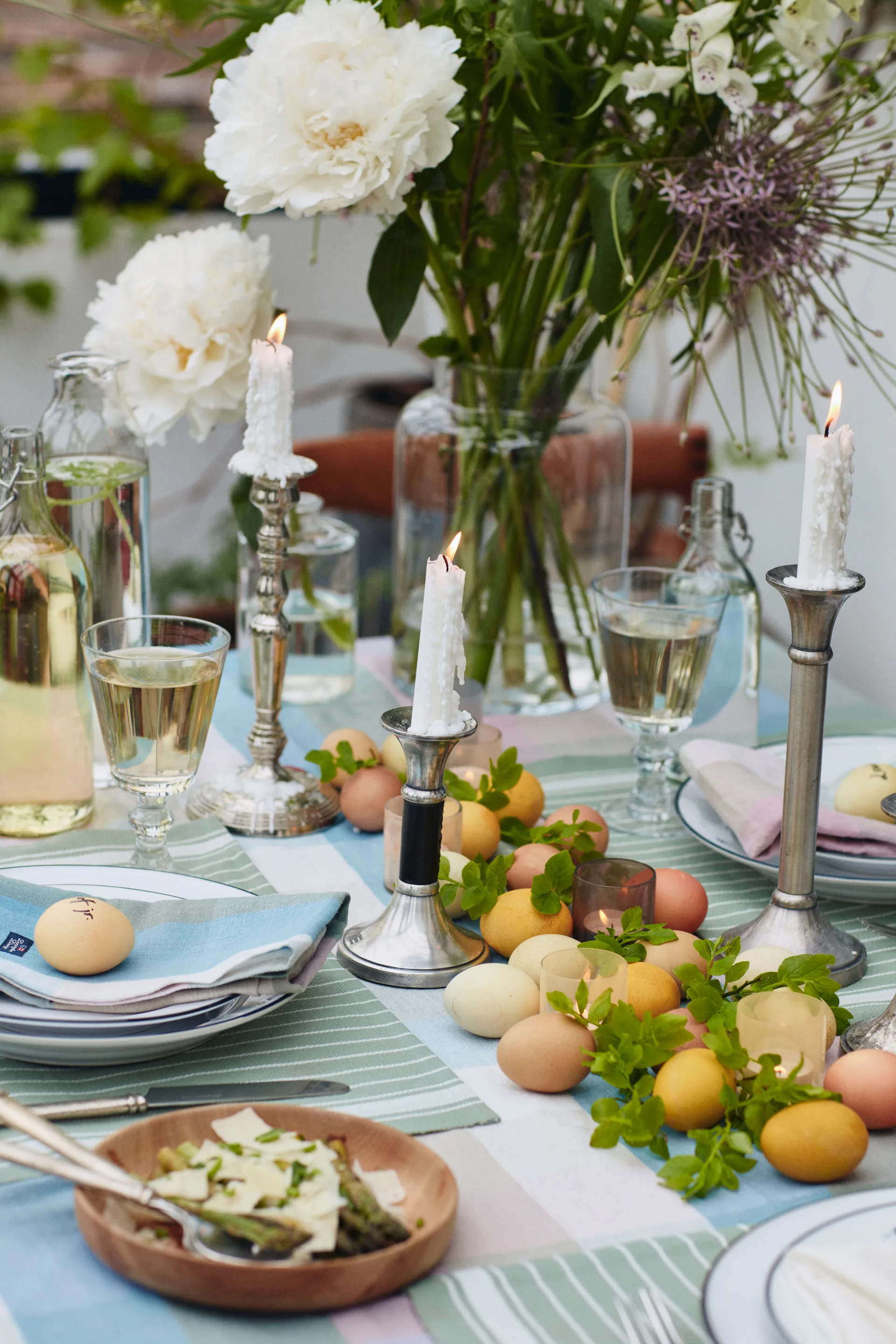 Striped Organic Cotton Rips -pöytätabletti 50x250 cm, Green-white Lexington