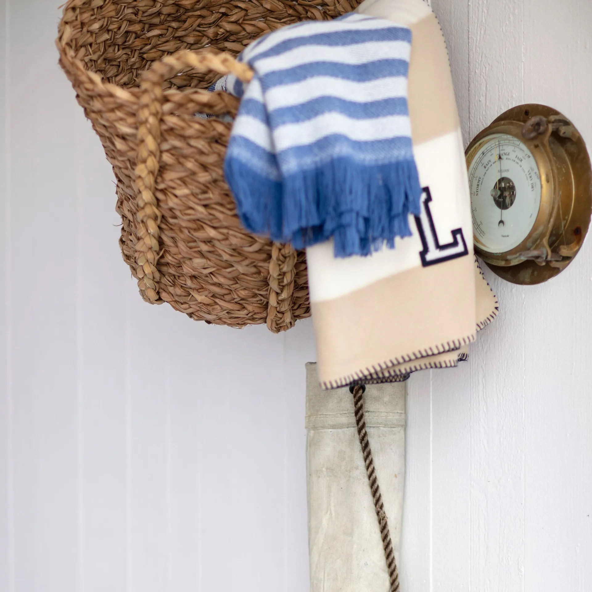 Striped Recycled Cotton -huopa 130 x 170 cm, Blue-white Lexington