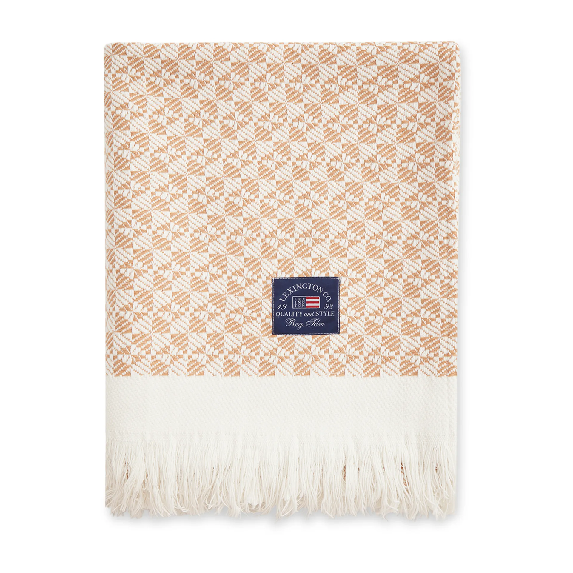 Striped Structured Recycled -puuvillahuopa 130 x 170 cm, Beige-valkoinen Lexington