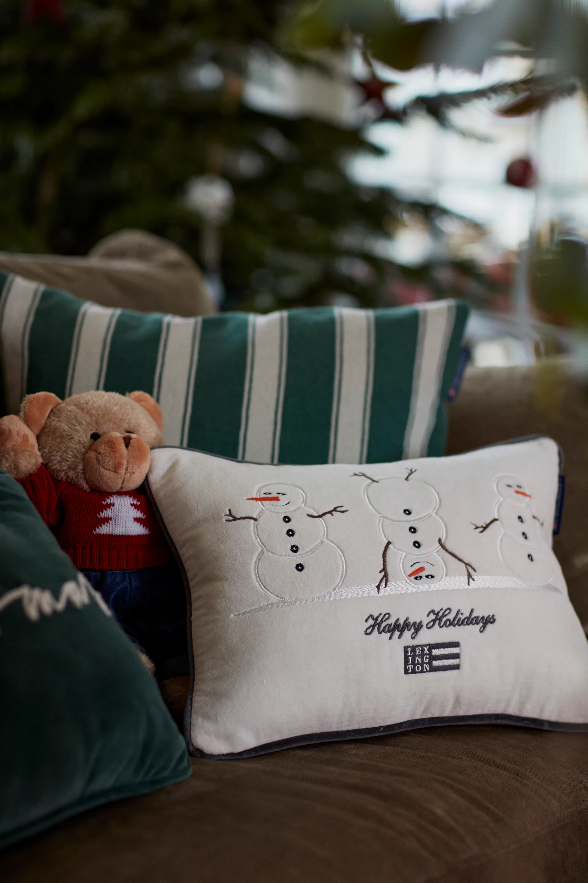 Structure Striped Linen Cotton -tyynynpäällinen 50 x 50 cm, Green-beige Lexington