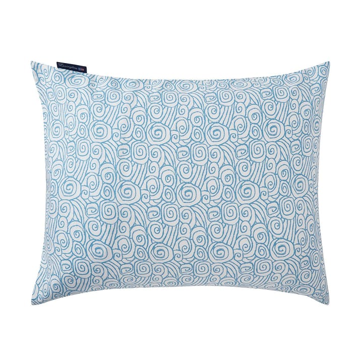 Wave Printed Cotton Sateen Tyynyliina 50x60 cm - White-Blue - Lexington