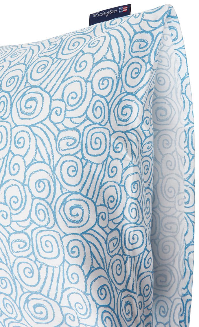 Wave Printed Cotton Sateen Tyynyliina 50x60 cm - White-Blue - Lexington