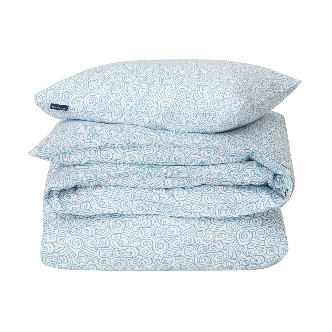 Lexington Wave Printed Cotton Sateen vuodesetti White-Blue, 2 tyynyliinaa