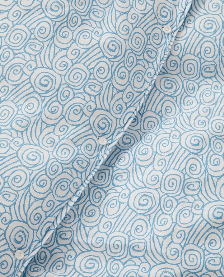 Wave Printed Cotton Sateen vuodesetti - White-Blue, 2 tyynyliinaa - Lexington