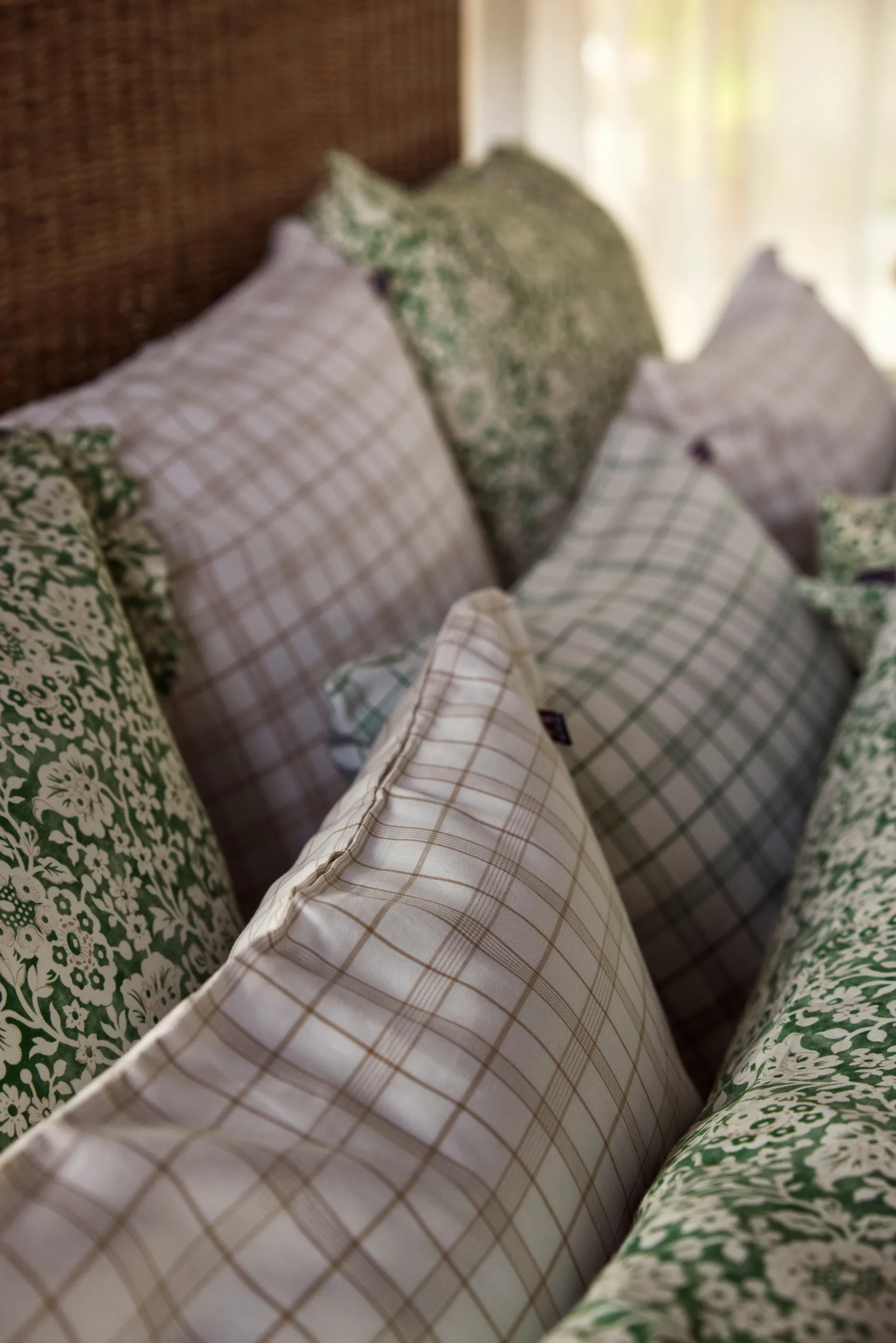 White/Green Checked Lyocell/Cotton vuodevaatesetti, 50x60 cm, 220x220 cm Lexington