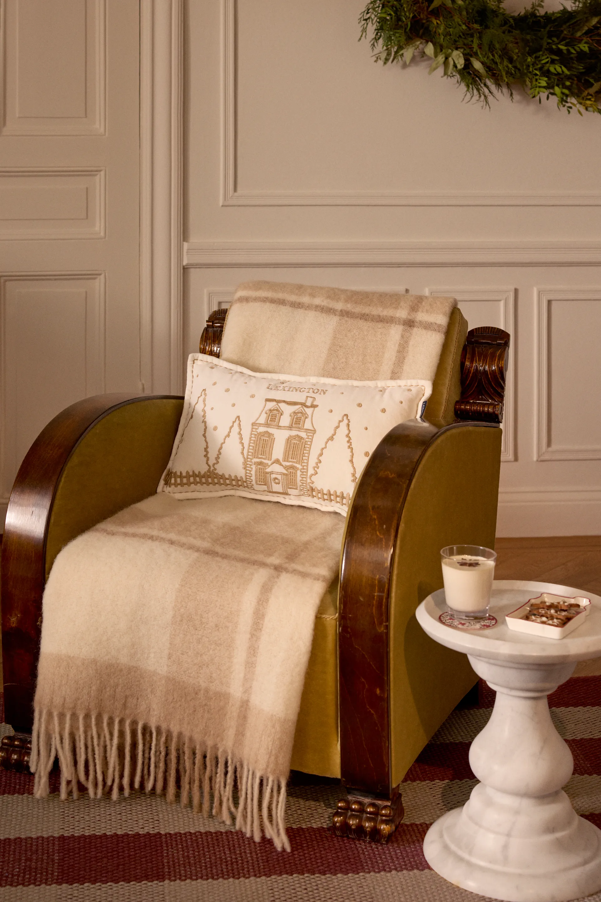 Winter House eko. samettipuuvillatyyny 30x50 cm, White-Light beige Lexington